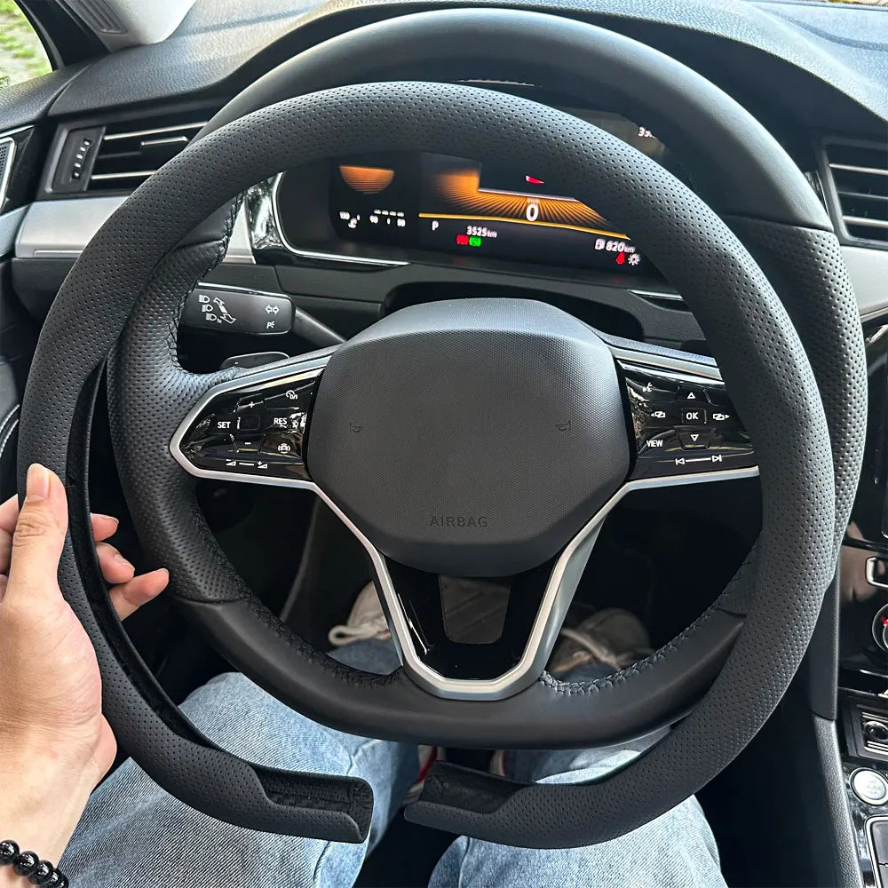 Leather D cut Auto Steering Wheel Cover Ultra-Thin Breathable Non-Slip D Shape Sport Car Steering Wheel Protector Accessories