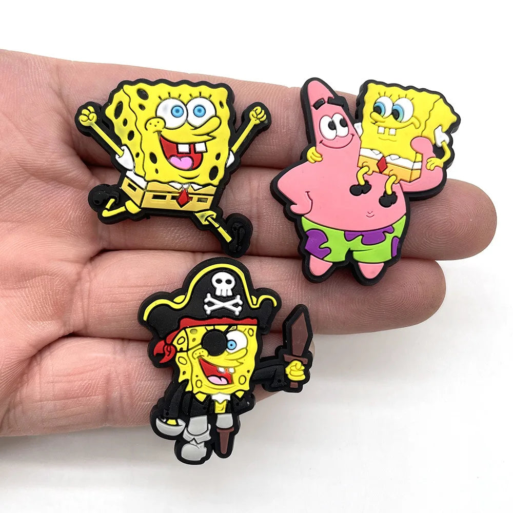 MIX Shoe Charms DIY Spongebob A/W PVC Shoes Charms Patrick Star Slippers Buckle Decorations Fit Boys Kids Birthday Xmas Gifts