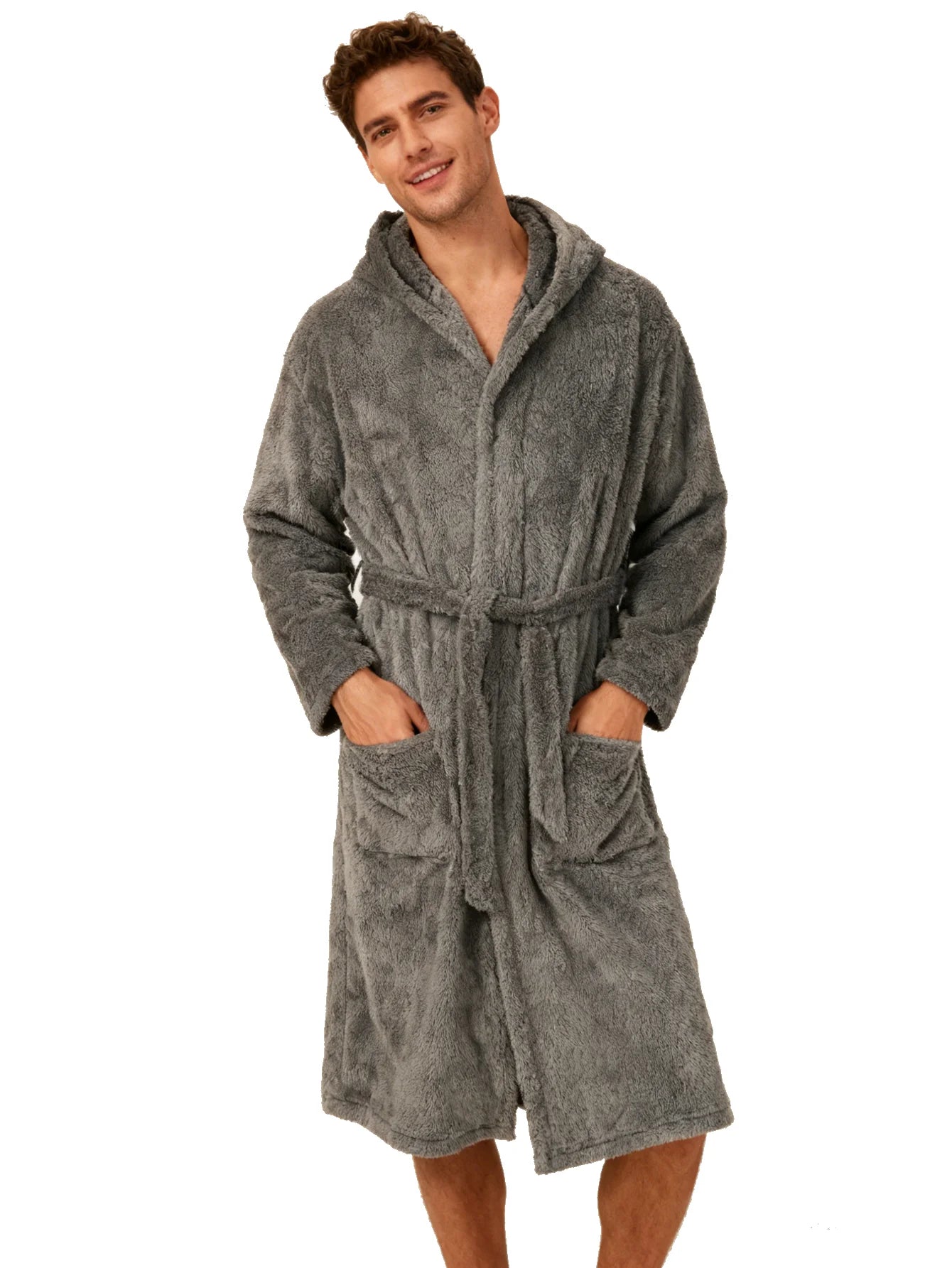Men's soft home, outdoor sun drying, long sleeved nightgown, polyester fiber, convenient after bathing, adjustable nightgown