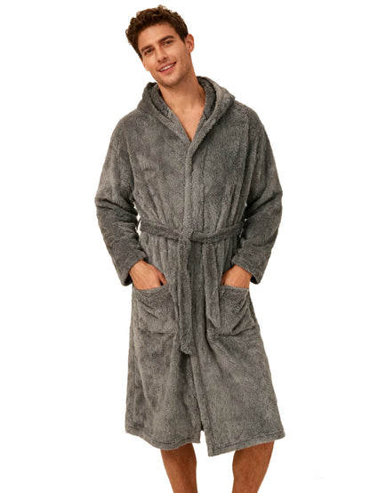 Men's soft home, outdoor sun drying, long sleeved nightgown, polyester fiber, convenient after bathing, adjustable nightgown