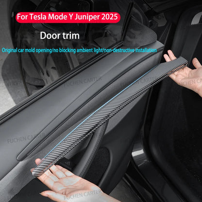 For Tesla ModelY Juniper2025 Car Door Decorative Strip ABS Carbon Fiber Texture Anti - Scratch Protective Interior Car Accessory