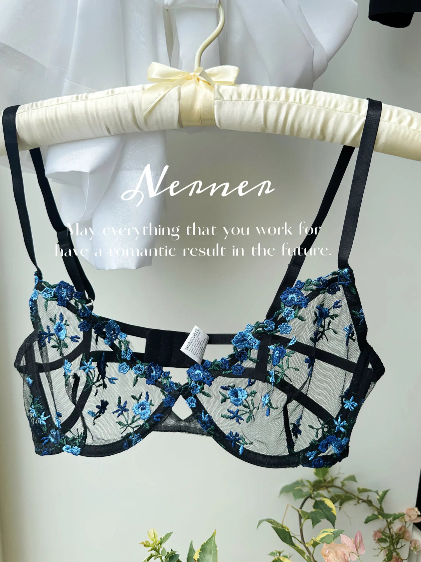 Sexy Floral Embroidery Mesh Bra Set Sweet Sheer Lace Lingerie Soft Comfort Breathable Underwear Suit Party Dating Daily Wear Bra