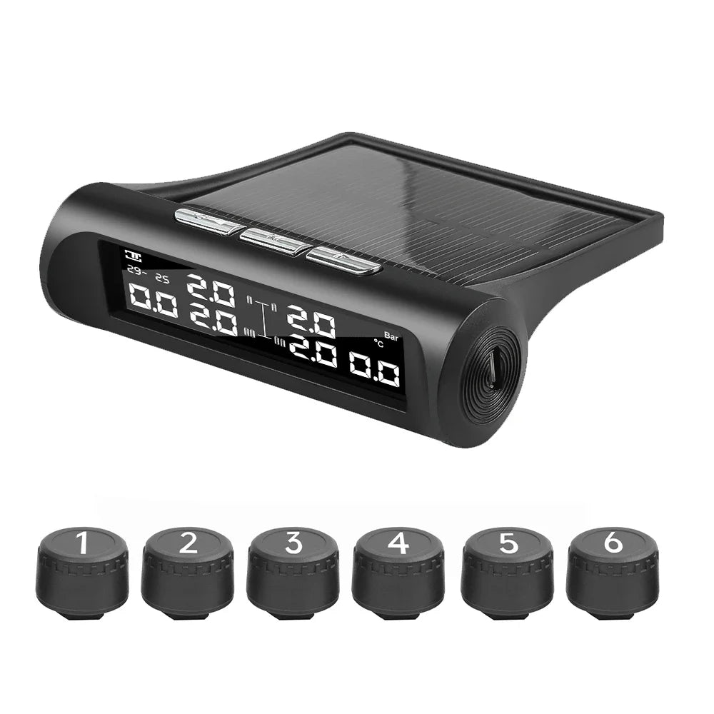 Truck 6 Wheel Tire Pressure Solar TPMS Sensor Security Monitoring Temperature Alarm System USB Charing with Waterproof