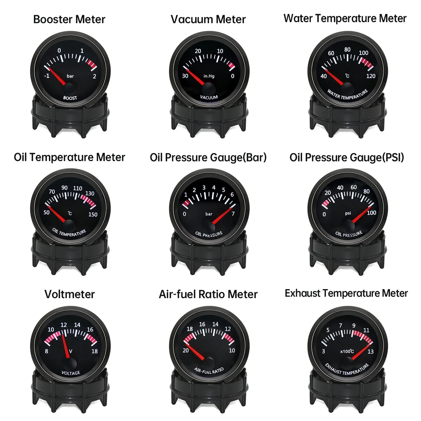AD 52mm Water Temp/Oil Temp/Voltmeter/Oil Press BAR PSI /Vacuum/Boost Gauge/Air Fuel Ratio/EGT Gauge With Sensor Fit for 12V Car