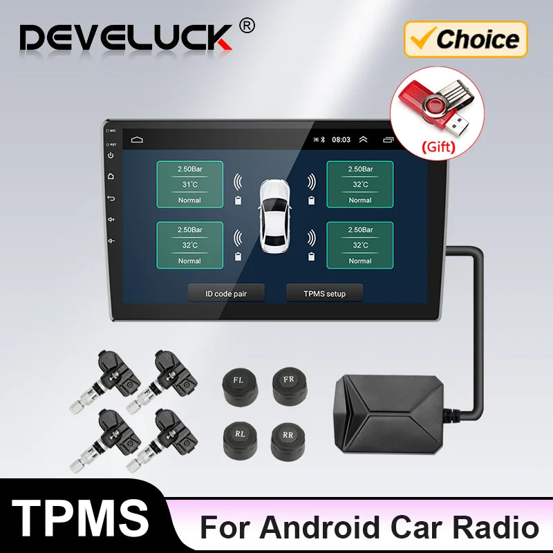 TPMS Car Tire Pressure Alarm Monitor Display System for Android USB Car Navigation Player Temperature Warning Sensors Tire Gauge