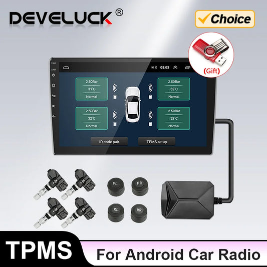 TPMS Car Tire Pressure Alarm Monitor Display System for Android USB Car Navigation Player Temperature Warning Sensors Tire Gauge