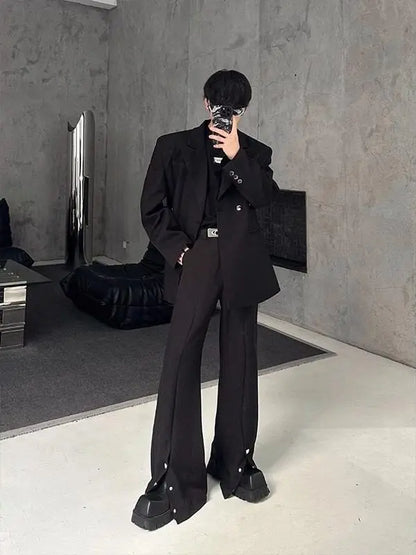 Cleanfit Tailored Shoulder Pad Men's Suit Jacket Casual British Style Slim Fit Waist Cinching Coat  Hair Stylist Tren...
