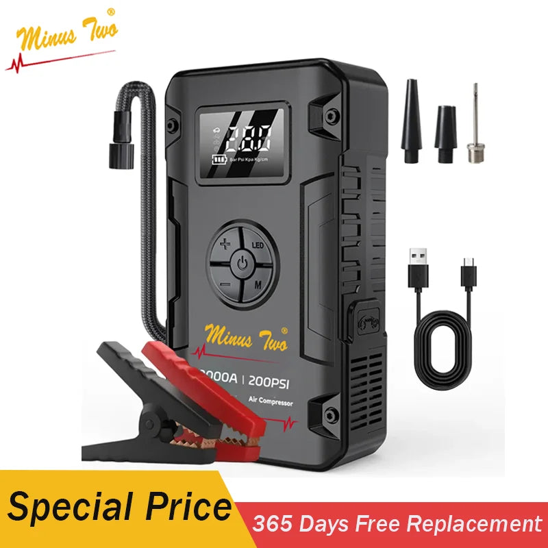Portable 8000A Jump Starter 200PSI Air Pump Power Bank 4 In 1 Air Compressor Cars Battery Starters Starting Auto Tyre Inflator