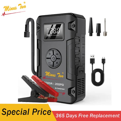 Portable 8000A Jump Starter 200PSI Air Pump Power Bank 4 In 1 Air Compressor Cars Battery Starters Starting Auto Tyre Inflator
