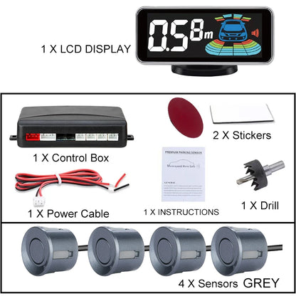 LCD Parking Sensor System Backlight Human Voice Alarm Display 4 Probes 12 Colors Backup Detector Parking Assistance Kit