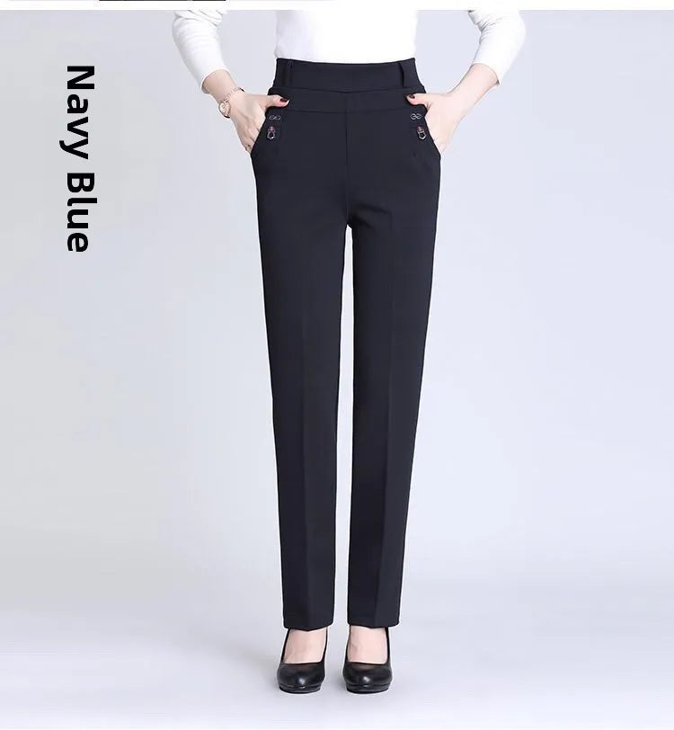 High Waist Fleece Lined Slimming Pants for Middle-Aged And Elderly Women Casual Long Pants Straight Leg Elastic Ankle Pants