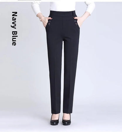 High Waist Fleece Lined Slimming Pants for Middle-Aged And Elderly Women Casual Long Pants Straight Leg Elastic Ankle Pants