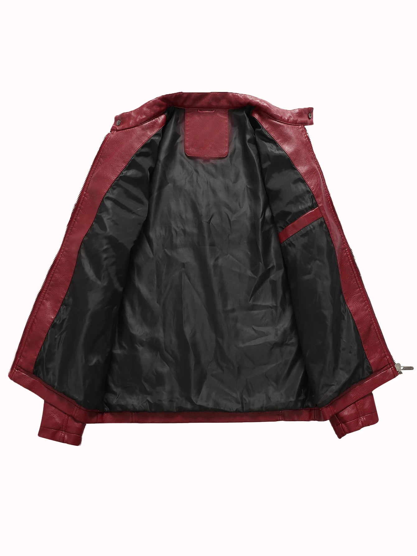 Men's PU Leather Motorcycle Racing Jacket Thin Embroidered Biker Color Zipper Closure Casual Outerwear