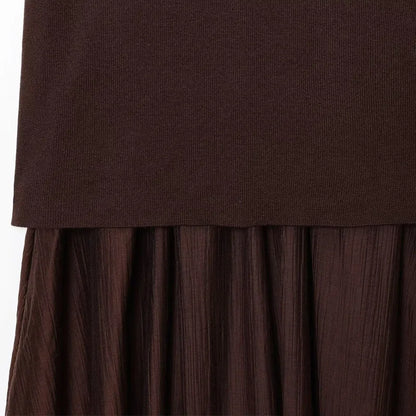 HXAO One Piece Women's Summer Dress Long Knitted Elegant Party Dresses Splicing Pleats Chiffon Short-Sleeved Casual Female Dress