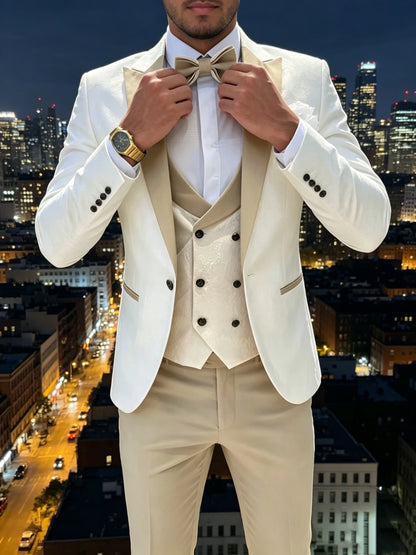 Jacquard 3 Piece Wedding Men's Tuxedo Slim Fit Peak Lapel Blazer Vests Pants Set Business Prom Party Set Men's Formal Clothes