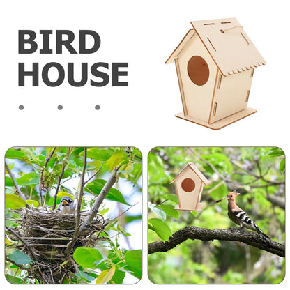 6Pcs DIY Wooden Bird House Kit Paintable Mini Hanging Twine Pre-Drilled Easy Assembly Kids Wood Craft Building Kit