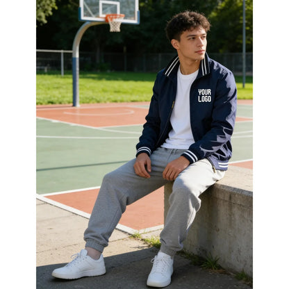 Men's full-zip jacket, featuring a simple zipper pocket design, customizable logo, sporty and outdoor street style