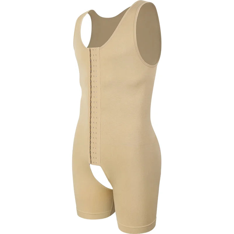 Men's Sleeveless Bodysuit Compression Full Body Shaper Hook Closure Underwear Open Crotch Butt Lifter Faja Tummy Control Vest