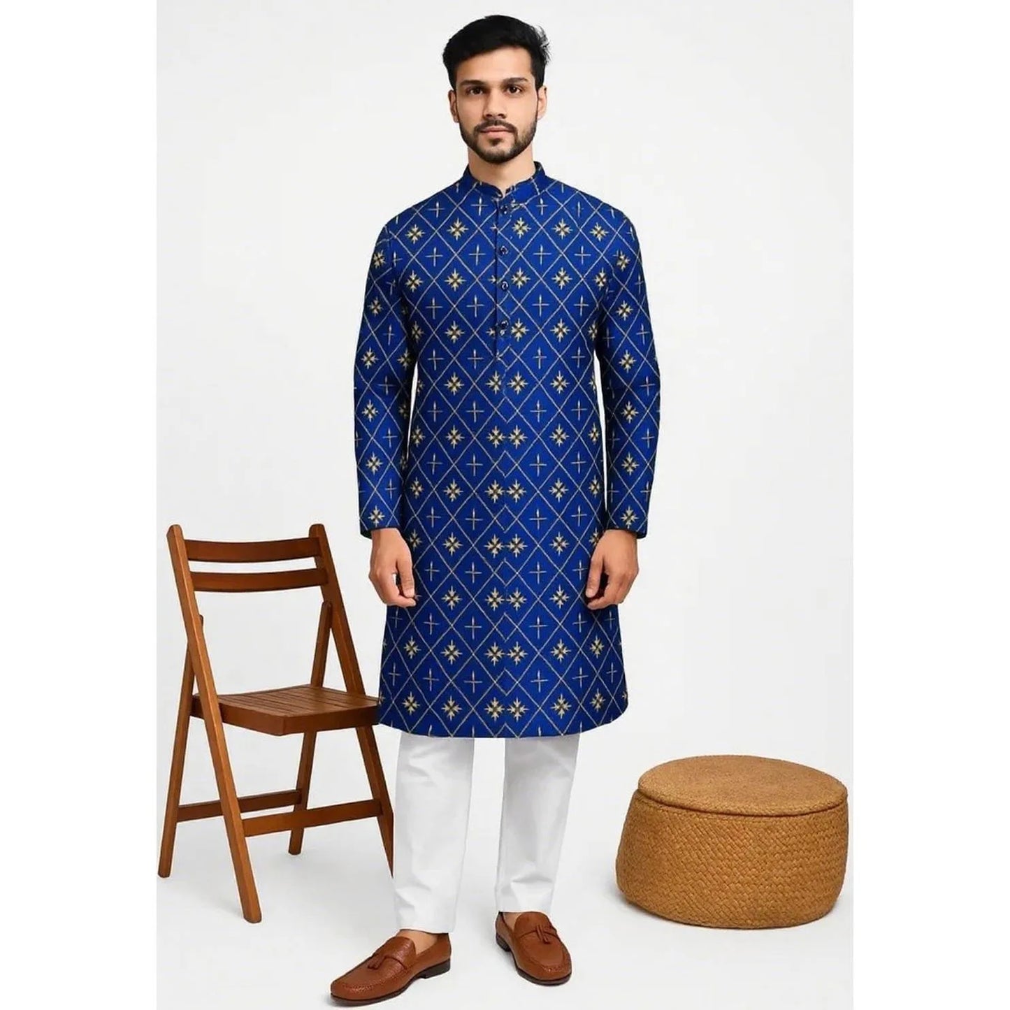 Men Digital Printed Kurta Shirt Regular Fit Mandarin Collar Long Suitable All Occasions Such Wedding Hari Raya National style