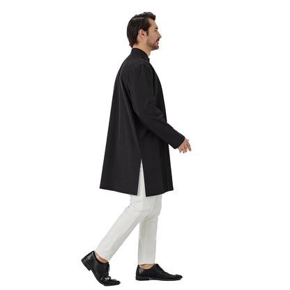 TH851 Men's Muslim Middle Eastern Men Long Sleeves Under-Knee Length Solid Color Stand Collar Robe Arab Male Jubba Thobe