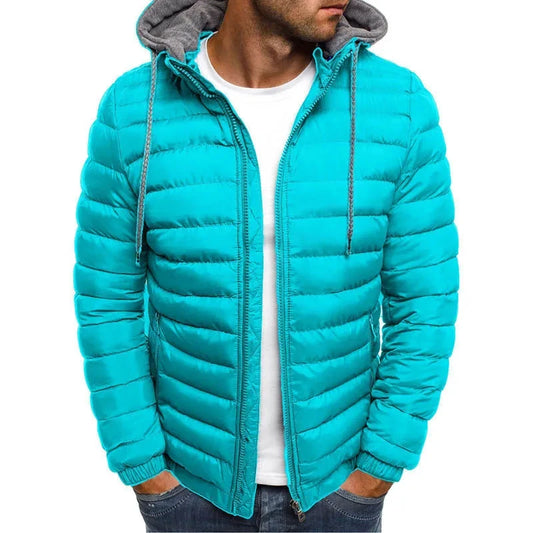New men's detachable hat with padding, hooded cardigan with drawstring for winter warmth, jacket top, 2024