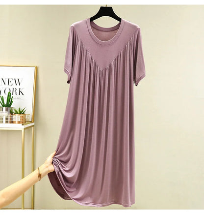 Loose plus Size Sp Dr Modal Women's Summer Thin Home Gown Skirt Sle round Ne ort Sve Long Dr Korean Sle