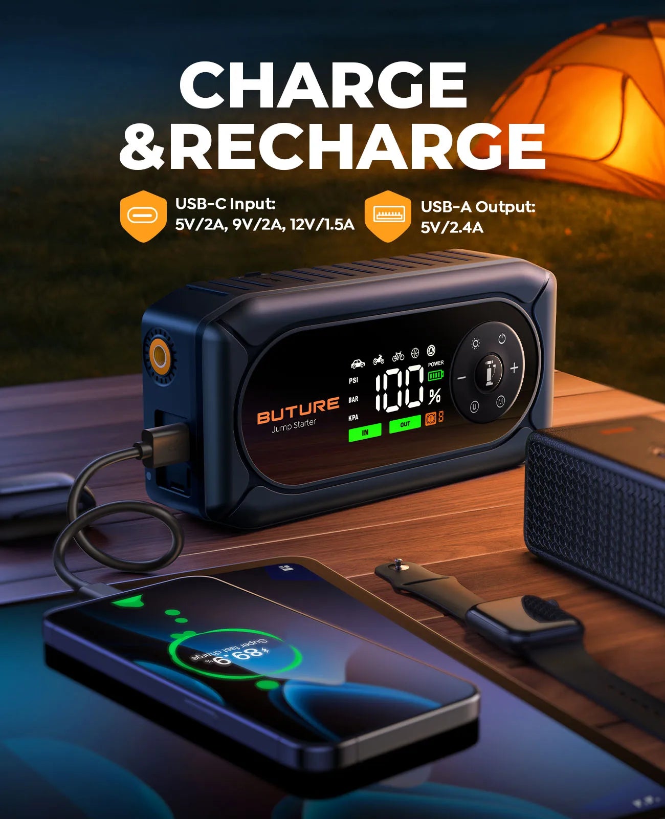 BUTURE 5500A Car Jump Starter BC02 Power Bank Portable 150PSI Air Pump Car Battery Emergency Boosters Car Starter Starting