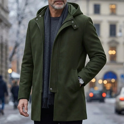 Men's Hooded Jacket Autumn Winter Zipper Long Coat Fashion Solid Color Overcoat Street Wear Men's Trench Coat For Man
