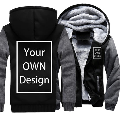 Customized Pattern Logo Diymen Zipper Pocket Coat Fashion Hoodie Casual Loose Jacket Unisex Winter Thicken Warm Clothing