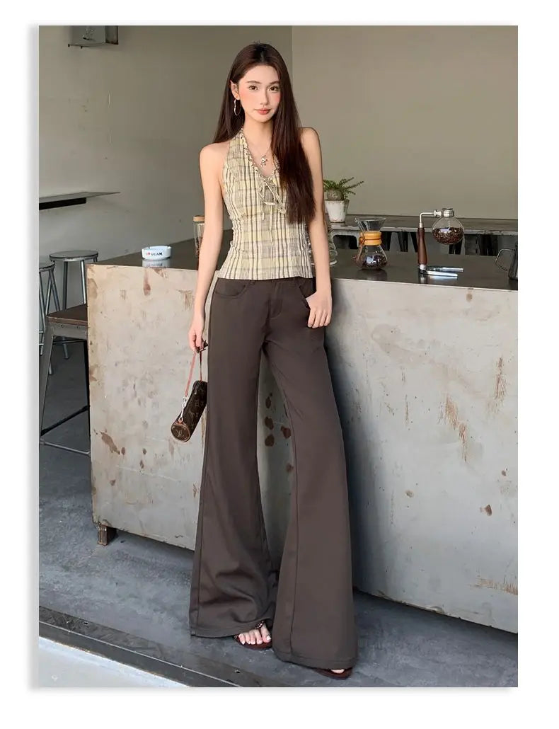 Spring 2026 Anti-wrinkle Flared Black Slimming Casual Pants New Thin Low-waisted Loose Flared Pants
