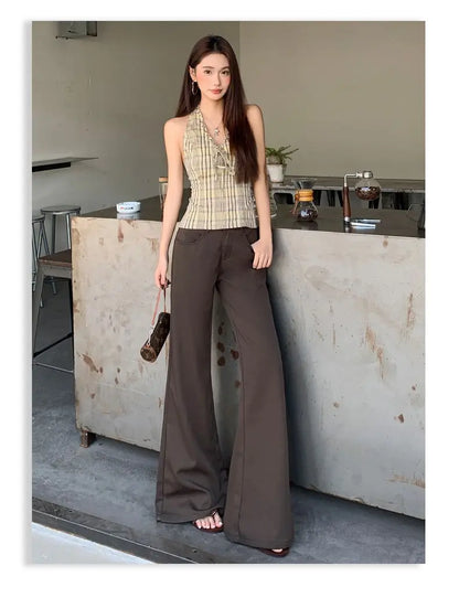 Spring 2026 Anti-wrinkle Flared Black Slimming Casual Pants New Thin Low-waisted Loose Flared Pants