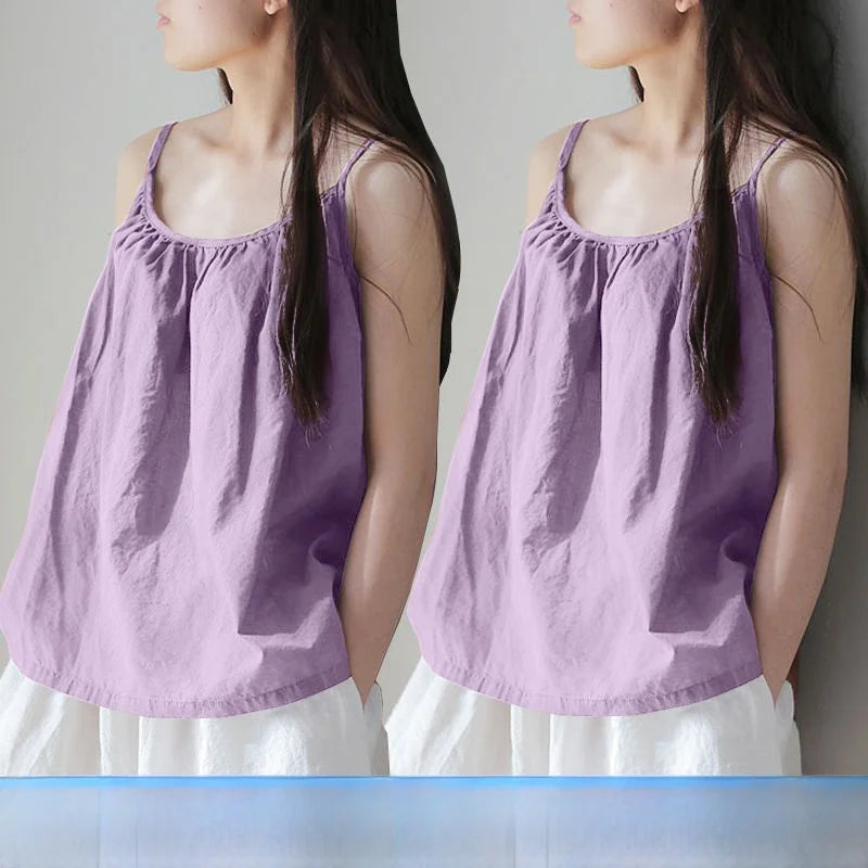 Loose Cotton Linen Tank Top Sleeveless Base Layer Outerwear Summer New Style Slimming Vest Big Size Belly Folded Commute Style