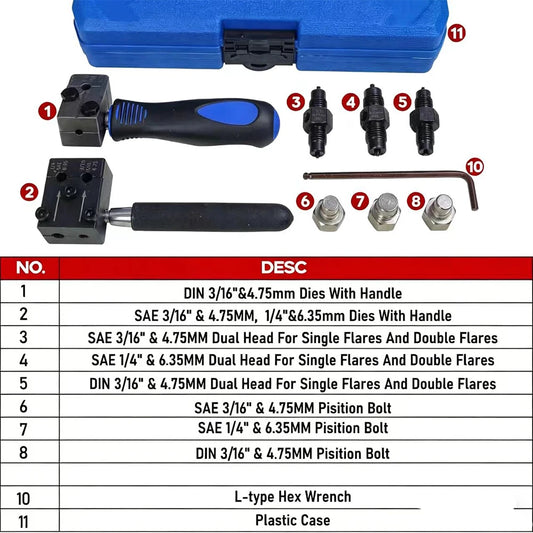 11PCS Brake Line Flaring Tool Kit Professional Double & Single Flare Tool for DIN SAE 4.75mm/6.35mm Brake Pipes
