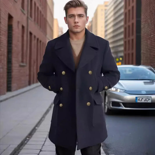 Business Green Men Tweed Jacket Trench Coat Party Mid-length Overcoat Double-breasted Spring Autumn Coat Design Men's Clothing