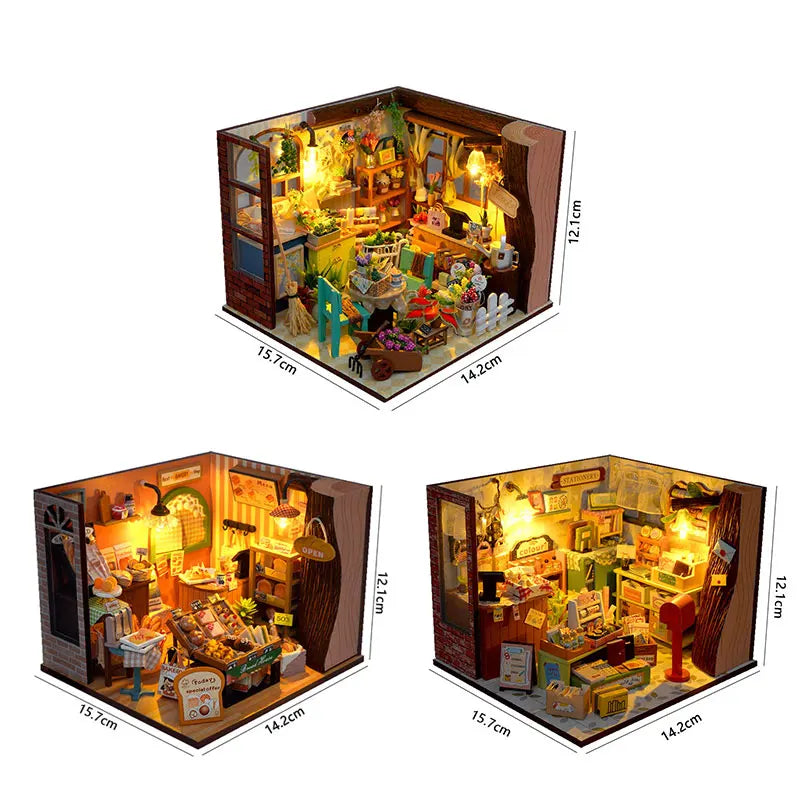 DIY Doll House Wooden Miniature Dollhouse Kit with Furniture Set Handmade Model Assembly Toy Case for Birthday Gifts
