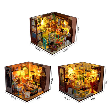 DIY Doll House Wooden Miniature Dollhouse Kit with Furniture Set Handmade Model Assembly Toy Case for Birthday Gifts