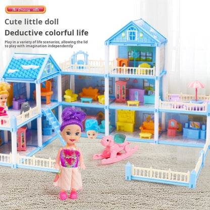 3D DIY Dream Princess Castle Villa Assembly Doll House Set Toy Girl Family Toy Children's Music Doll House Assembly Villa House