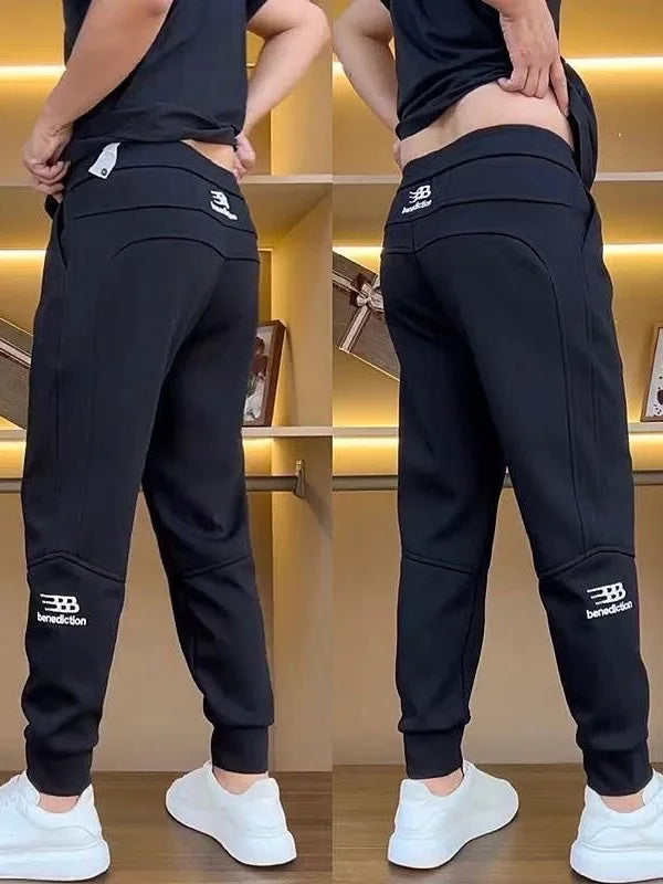 Men's Casual Trousers Autumn Winter Embroidered Fleece Lined Cuffed Thickened Sweatpants Fashionable Elastic Fashion