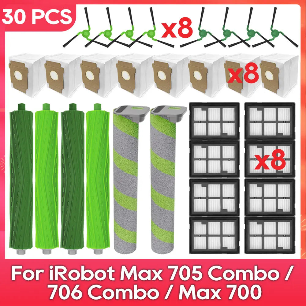 Fit For ( iRobot Romba Max 705 Combo / 706 Combo / Max 700 Series Combo ) Main Side Brush, Filter, Roller Mop, Dust Bag Part