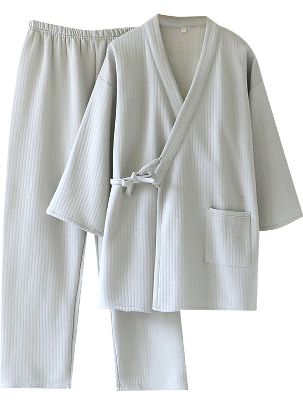 Thickened Cotton Kimono Style Men's Sleepwear Air Layer Home Clothes Autumn Winter Home Stay Air Conditioned Room Unisex