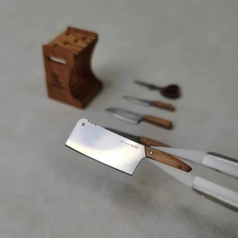 1:6 Doll House Mini Model Furniture Accessories Kitchen Solid Wood Cutting Tool Set Knife Scissors Bjd Blyth Soldier Lol Props