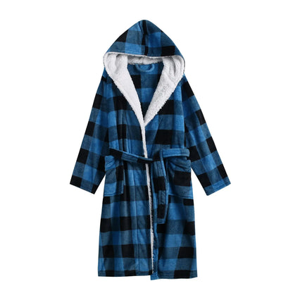 ex Thi Coral Fce Robe Long Flannel Pajamas Autumn Winter Home Clothes Air Conditioning Morning Gown Couple Pyjamas
