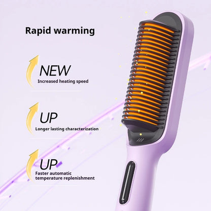 Negative Ion Hair Straightener Brush 2 in 1 Straighten and Curl 5000W 3 Temperature Settings Fast Heating Anti Scald Portable