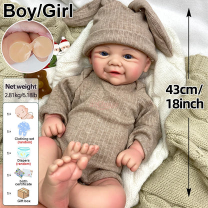 17 Inch Open Eyes Girl/Boy Full Soft Silicone Reborn Baby Realistic Veins and Capillaries Weighted Newborn Doll Collectible
