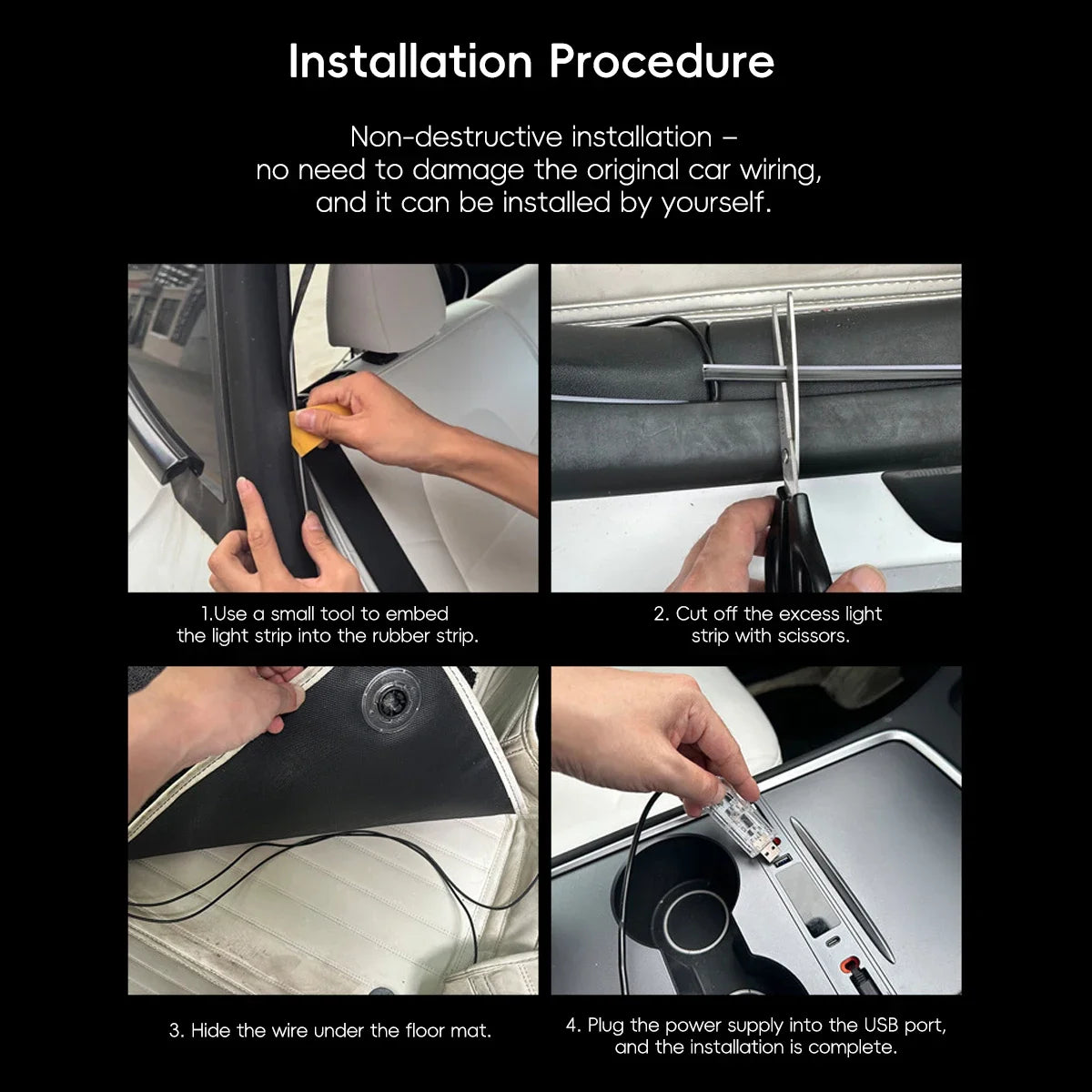 4in1 Symphony Automotive Door Frame color-changing RGB LED Interior Ambience light USB APP Remote Control Easy to Install