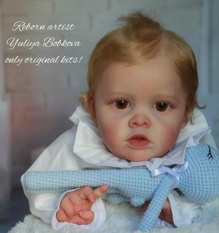 NPK 20'' Reborn Benjamin Unassembled Doll Parts 3D Pained Skin with Rooted Hair Cloth Body and Eyes DIY Doll Kit