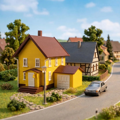 Evemodel N Scale Model Dwelling House Pre-built Painted Two-story Building