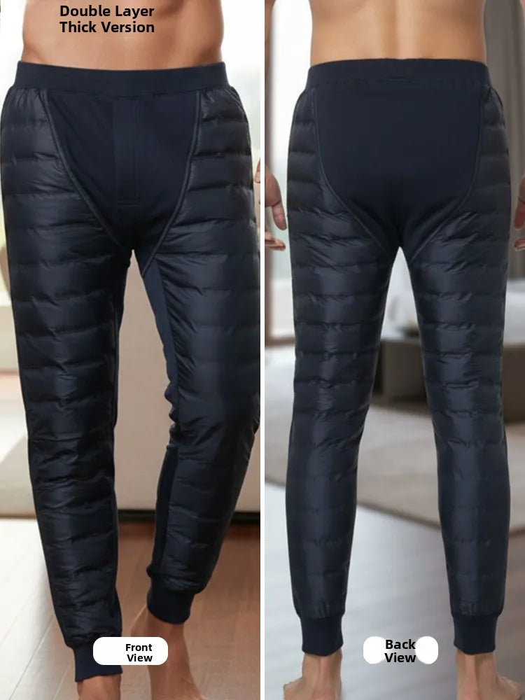 Hengyuanxiang Men's down Pants Thickened Duck down Slim Fit Inner Wear Warm Knee-Padded Long Pants Business Casual Style