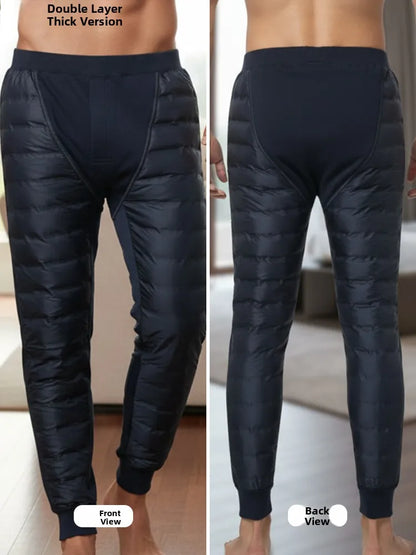 Hengyuanxiang Men's down Pants Thickened Duck down Slim Fit Inner Wear Warm Knee-Padded Long Pants Business Casual Style