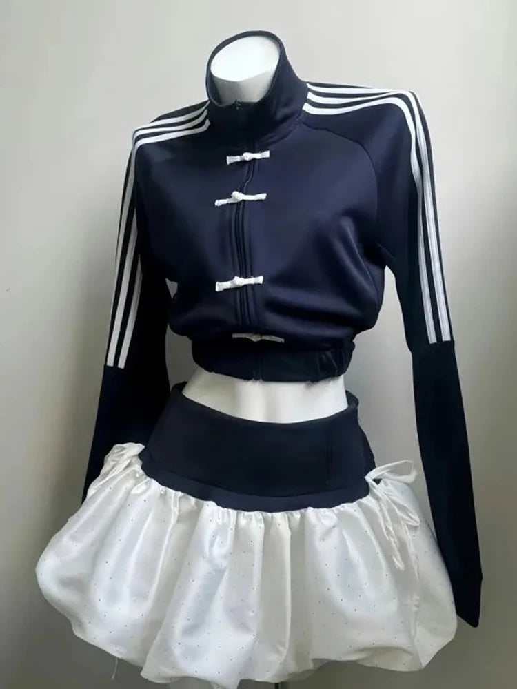 New Chinese Style Short Sweatshirt Jacket Women's Spring 2026 Floral Skirt Set Casual Sporty High Waist Universal Fit